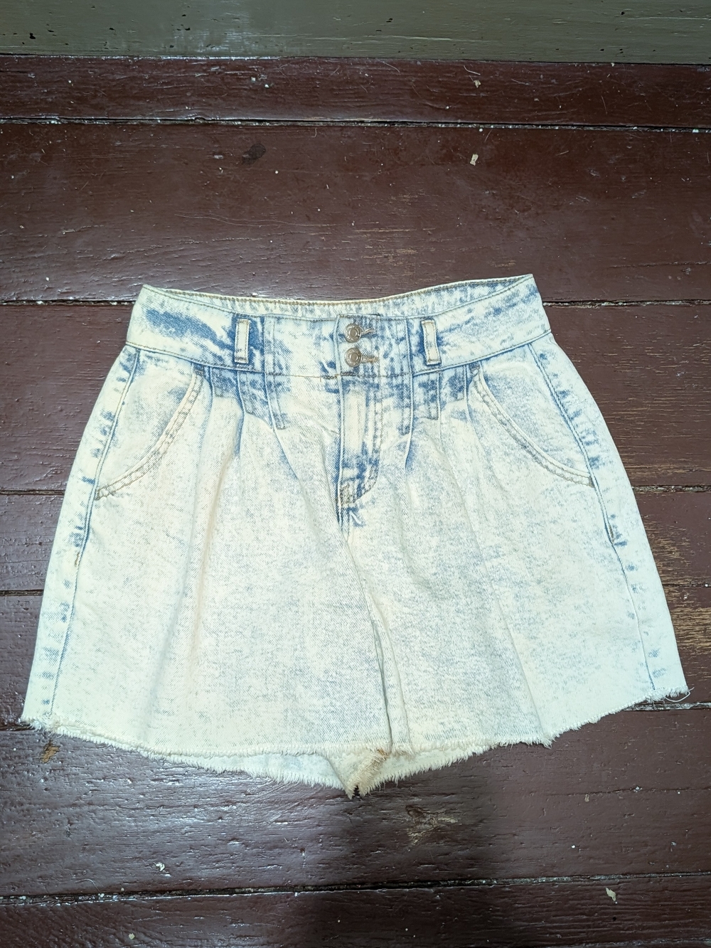High-Waist Acid Wash Denim Shorts
